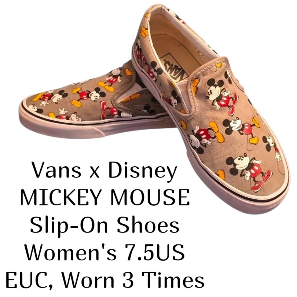 Vans x Disney MICKEY MOUSE Classic Slip-on All Over Print Women's 7.5 Shoes EUC